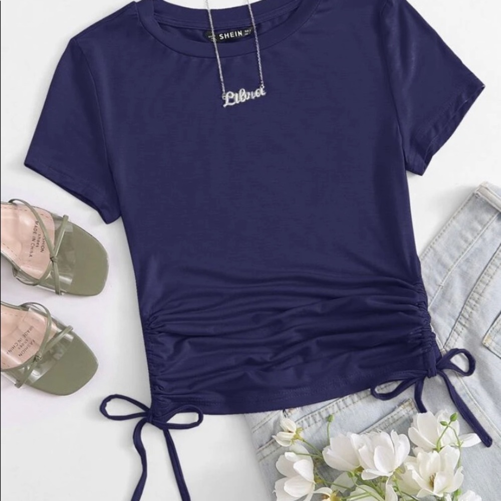 SHEIN | Blue Drawstring Cropped T-Shirt